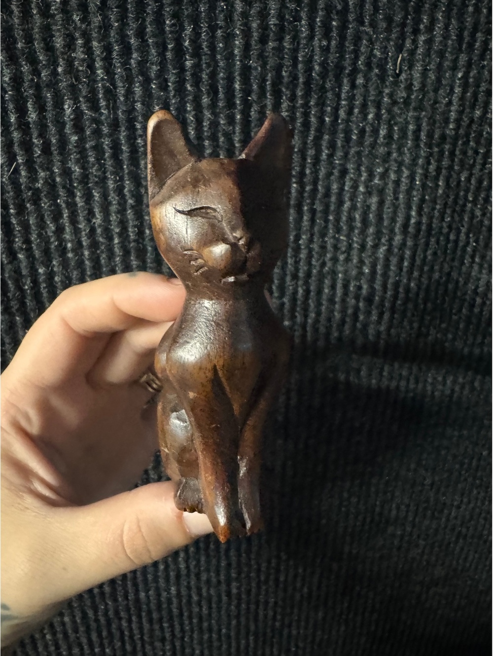Vintage Hand Carved Wooden Cat Figurine